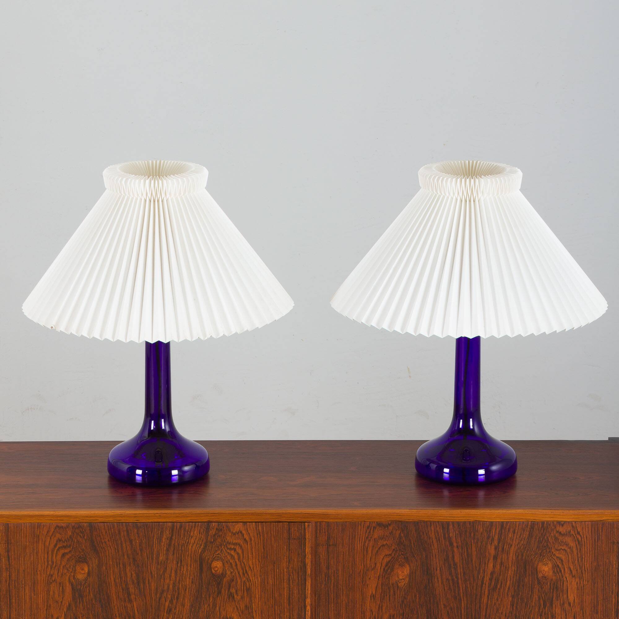 Pair of deep blue table lamps by Holmegaard for Le Klint, Denmark 1970s