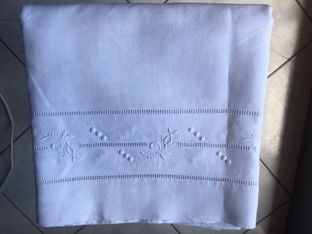 Antique linen sheet embroidered hand with monogram t d 226 cm x 324 cm