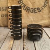 Set of 9 cups and sub-cups in black ceramic and colored gold border