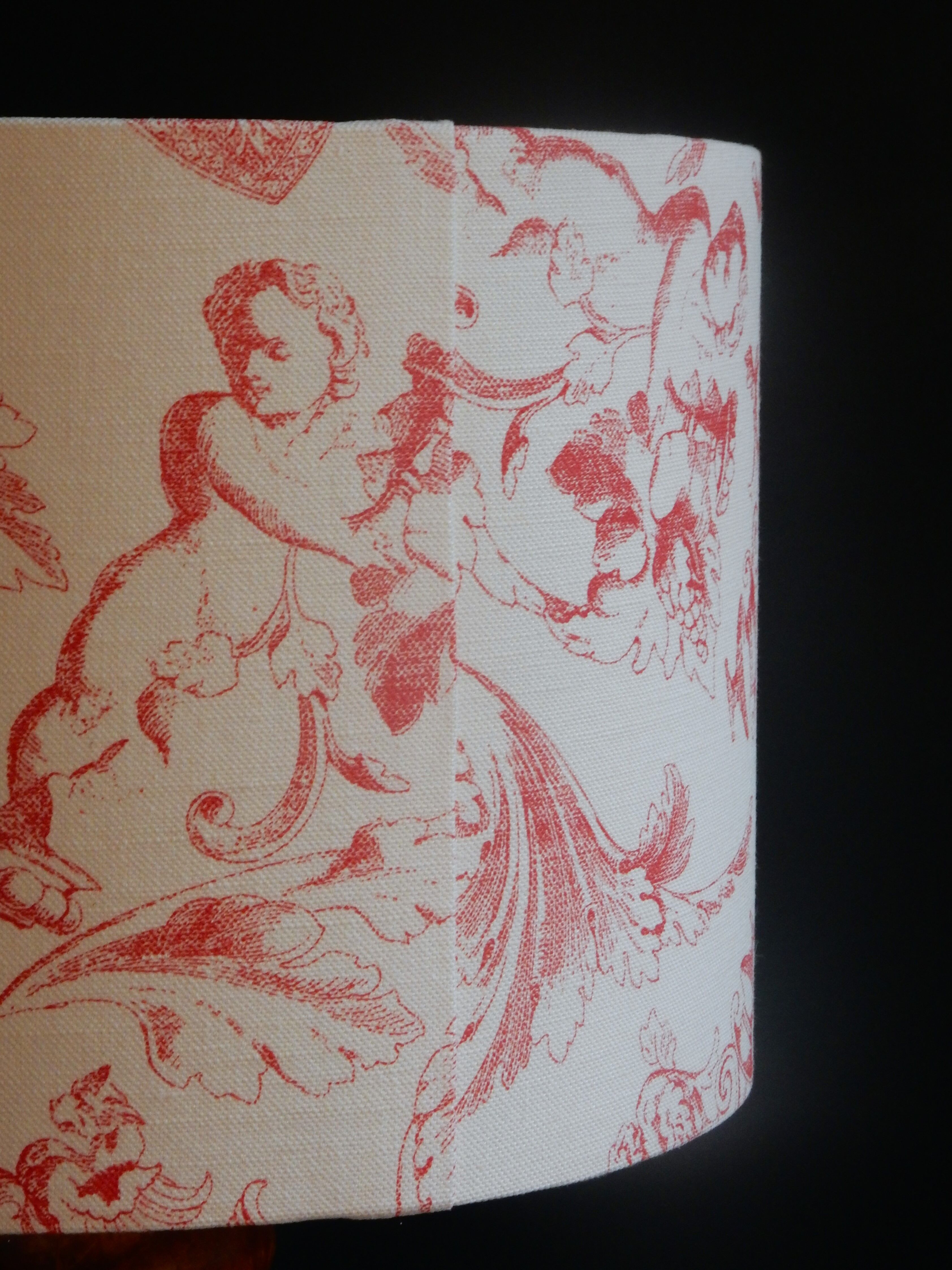 Abat-jour rond toile de jouy rouge et blanche
