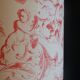 Abat-jour rond toile de jouy rouge et blanche