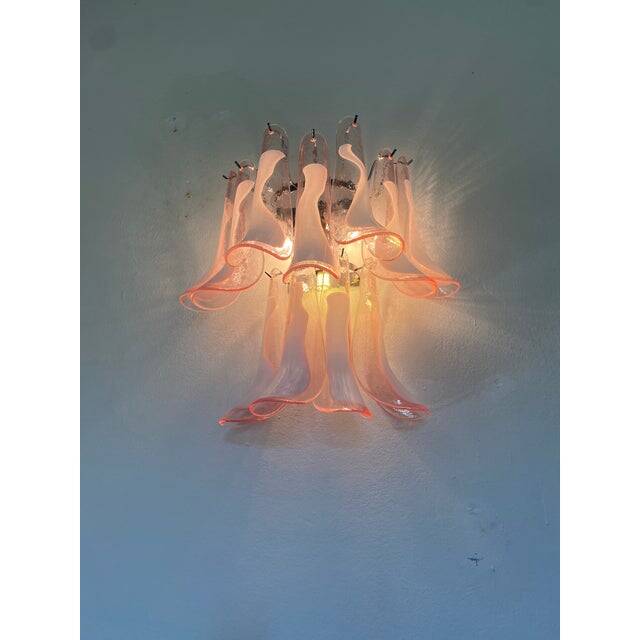 Contemporary Pink Murano Glass "Selle" Wall Sconces in Mazzega Style - A Pair