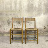 Pair of vintage wood and straw chairs