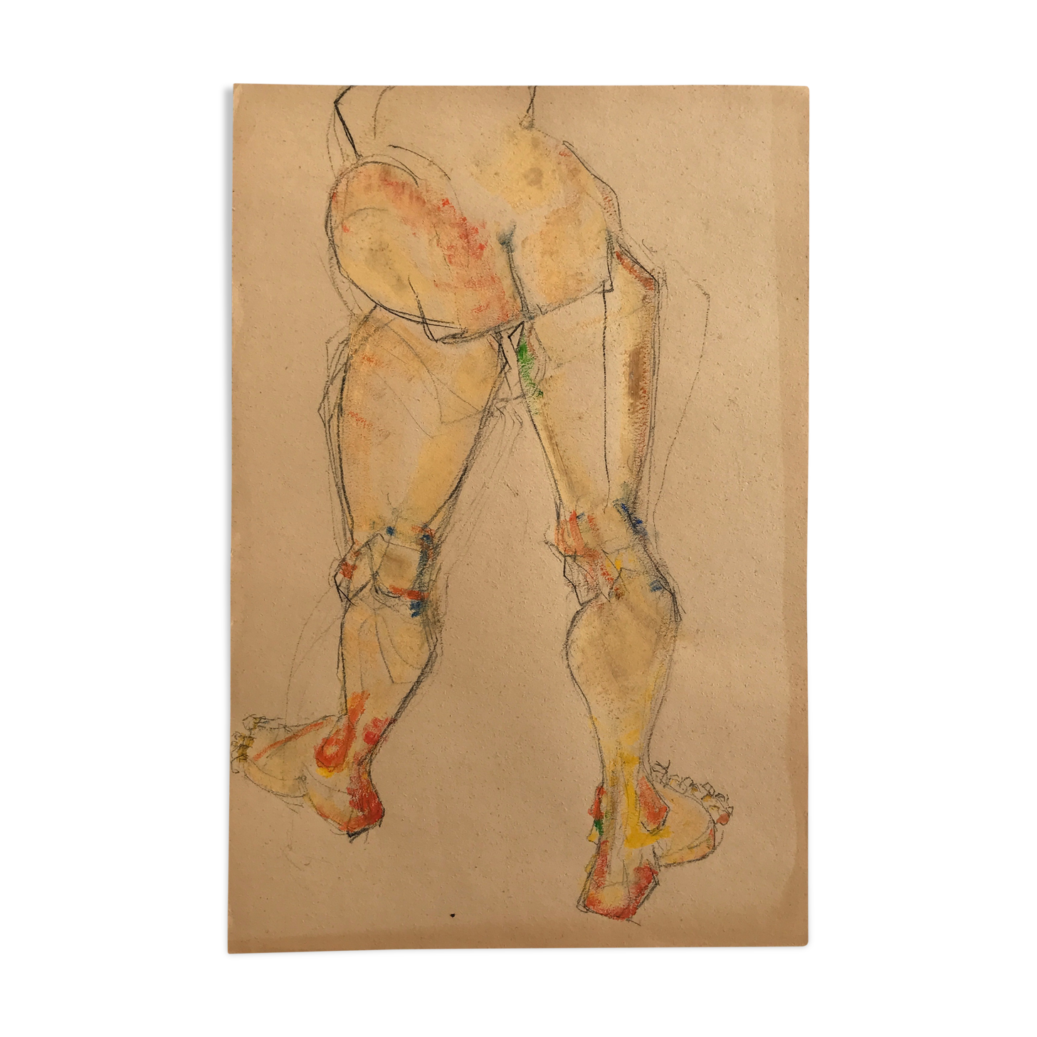 Mixed media on paper by robert haisley, study of female body, with color highlights