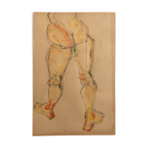 Mixed media on paper by robert haisley, study of female body, with color highlights