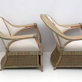 Mid-century Modern Italian Rattan and Wicker Two Armchairs and Sofa, 1970s