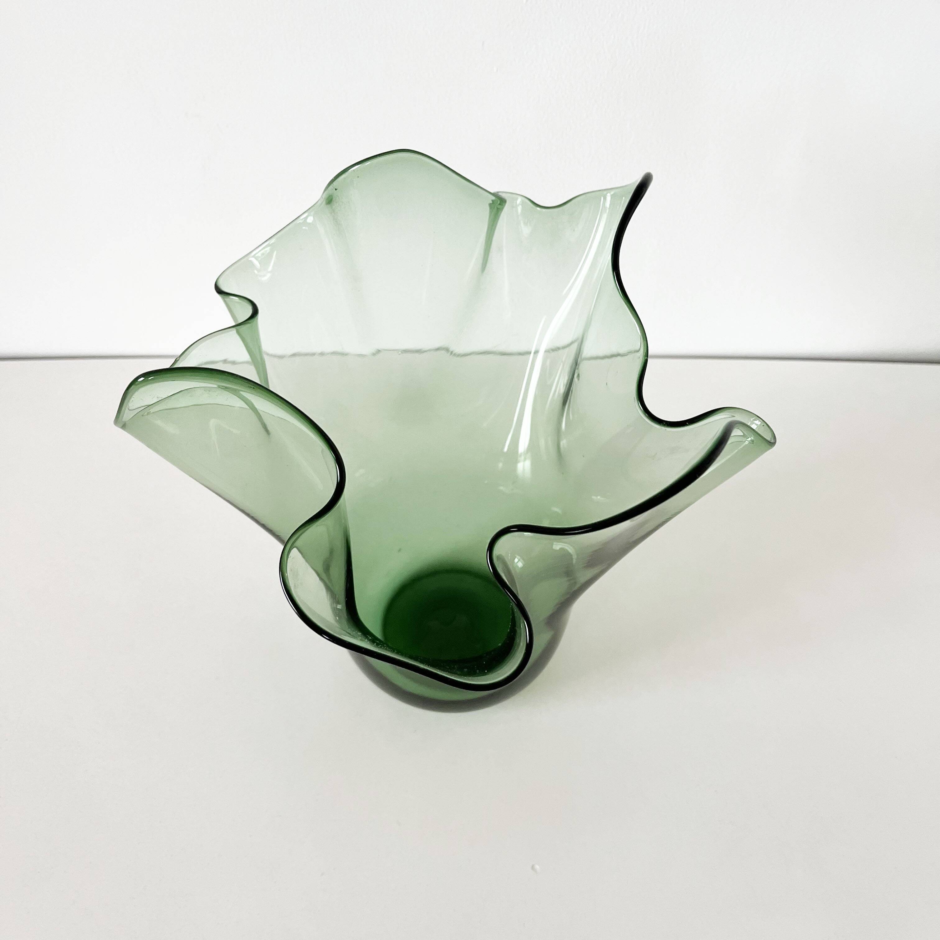 Italian blown glass handkerchief vase Empoli 1950