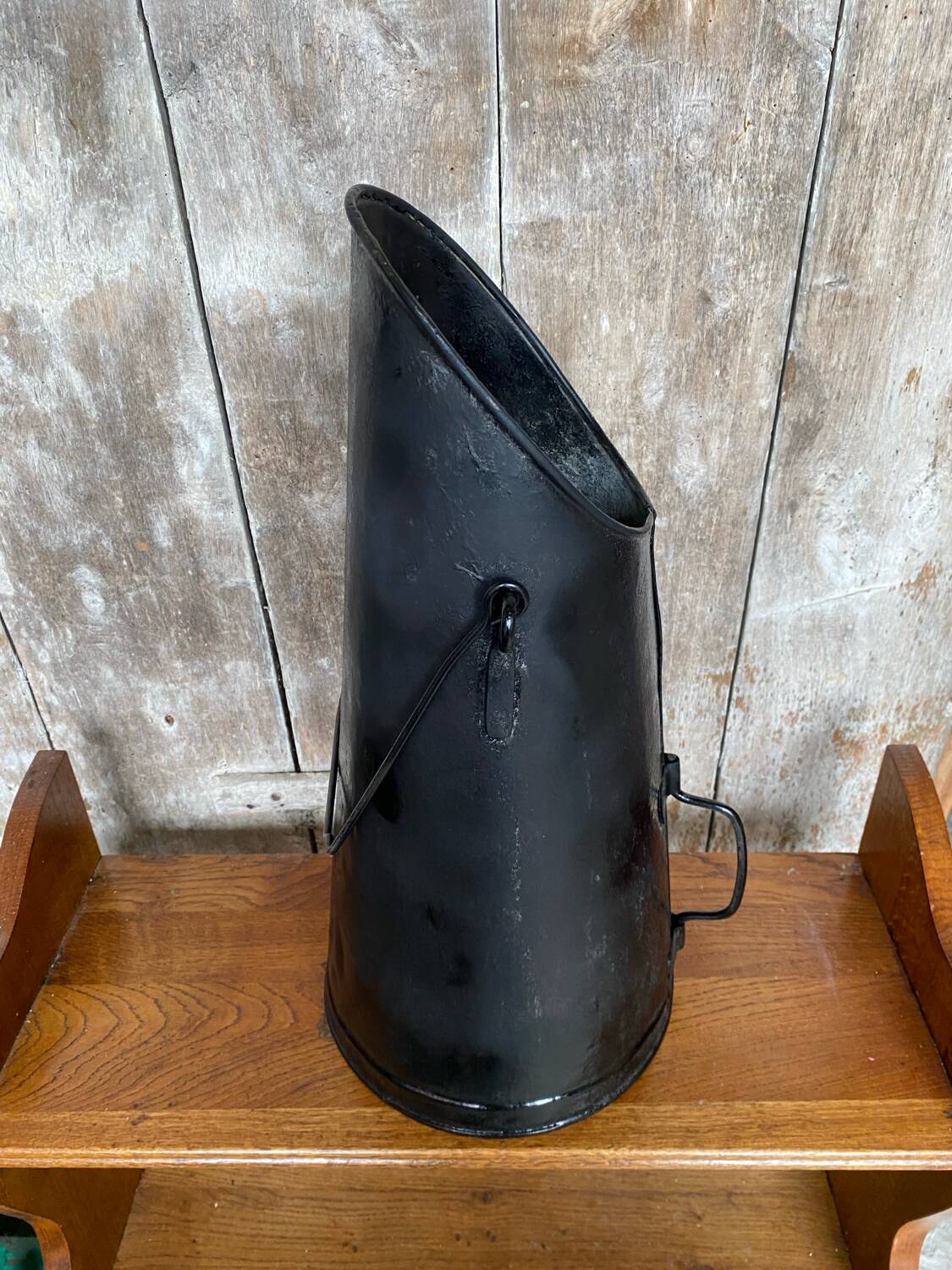 Antique black metal ash coal bucket vintage umbrella holder