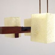 Super Retro 1960s Scandinavian Style 6 Light Teak Bass & Perspex Chandelier