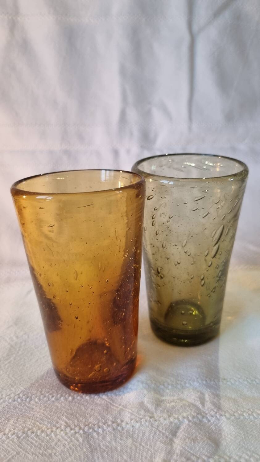 2 water glasses or blown cocktail glasses