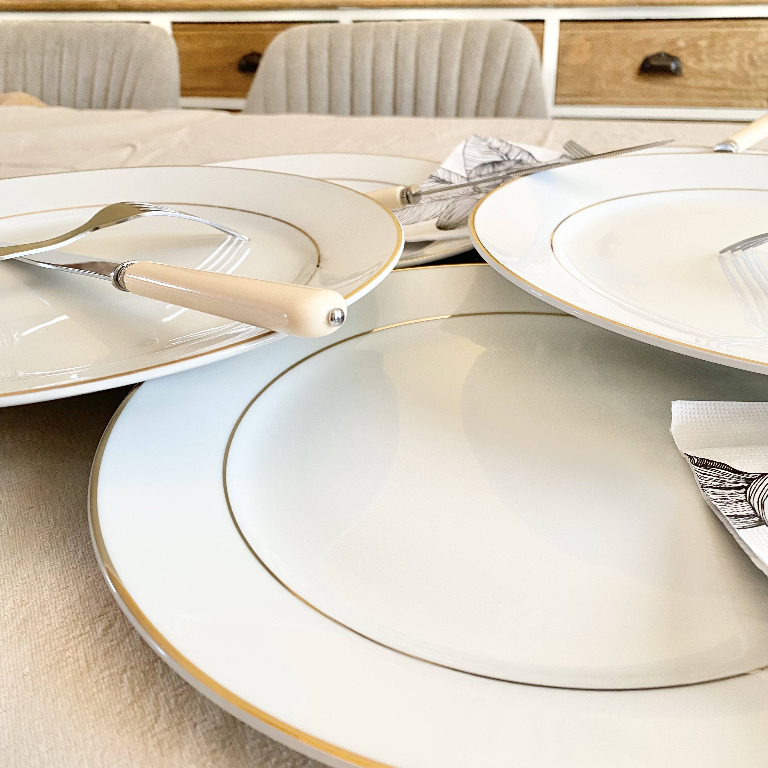 White and gold porcelain dinner plates