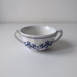 Set of 4 large cups with sky blue handles with Royal navy blue decoration signed salins Ségur ceramic France