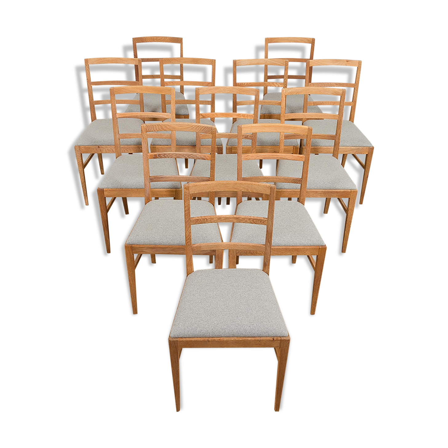 Set Of 6 Mid Century oak dining chairs by Fritz Hansen, natural wool upholstery, 1950s