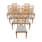Set Of 6 Mid Century oak dining chairs by Fritz Hansen, natural wool upholstery, 1950s