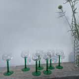 7 green glass stemmed glasses