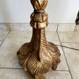 Late 19th century Art Nouveau wooden and gilded stucco floor lamp with fabric lampshade
