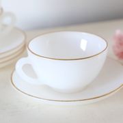 Set of 4 cups and under cups Arcopal harlequin range, white and gold, made in France