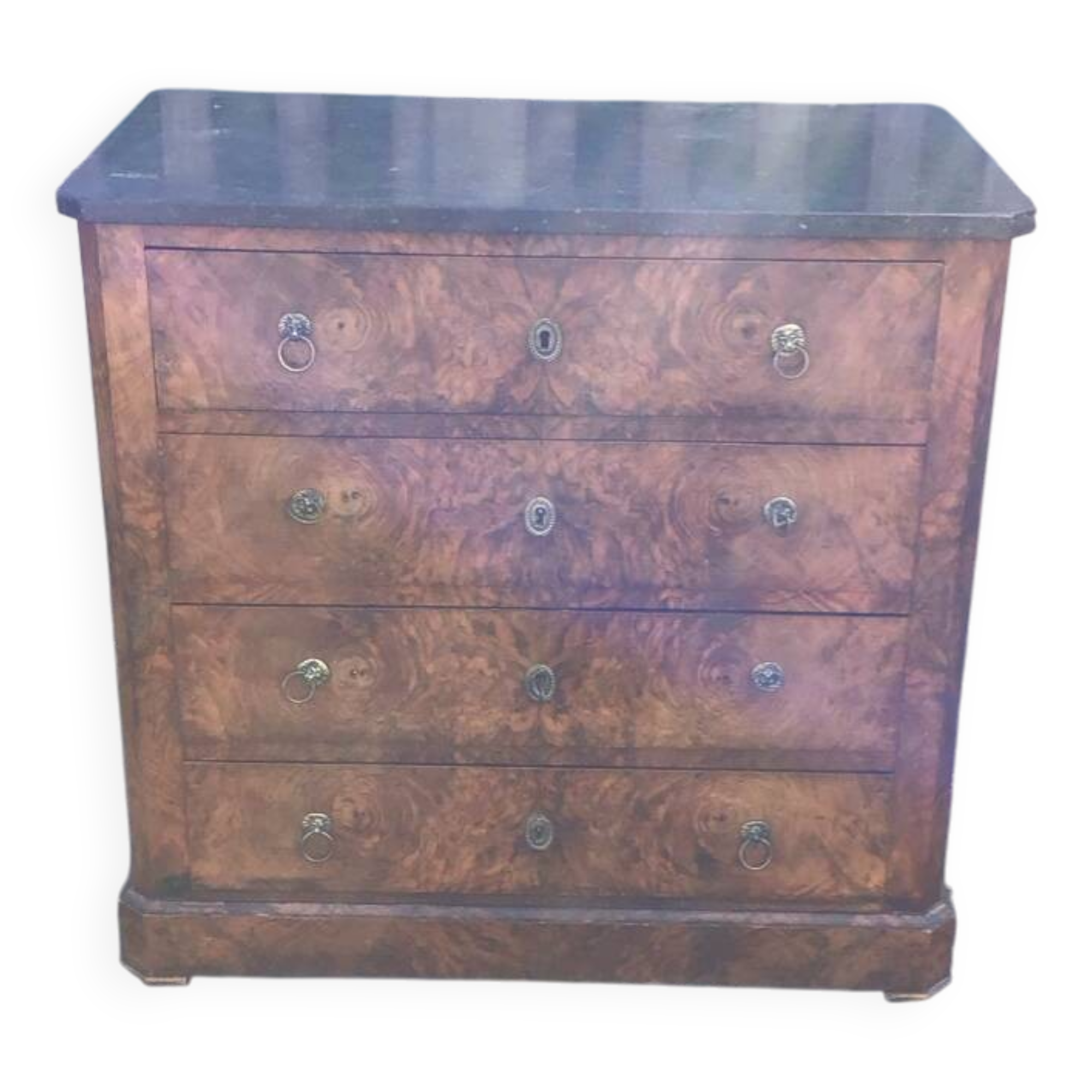 Commode style Louis Philippe en noyer et marbre dessus