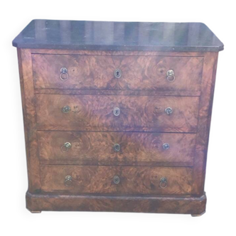 Commode style Louis Philippe en noyer et marbre dessus