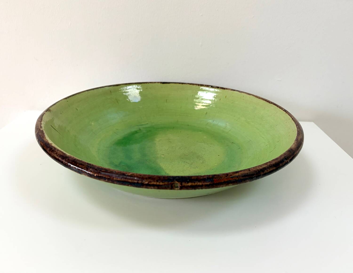 green glazed earthenware dish from the 1950s - Dieulefit