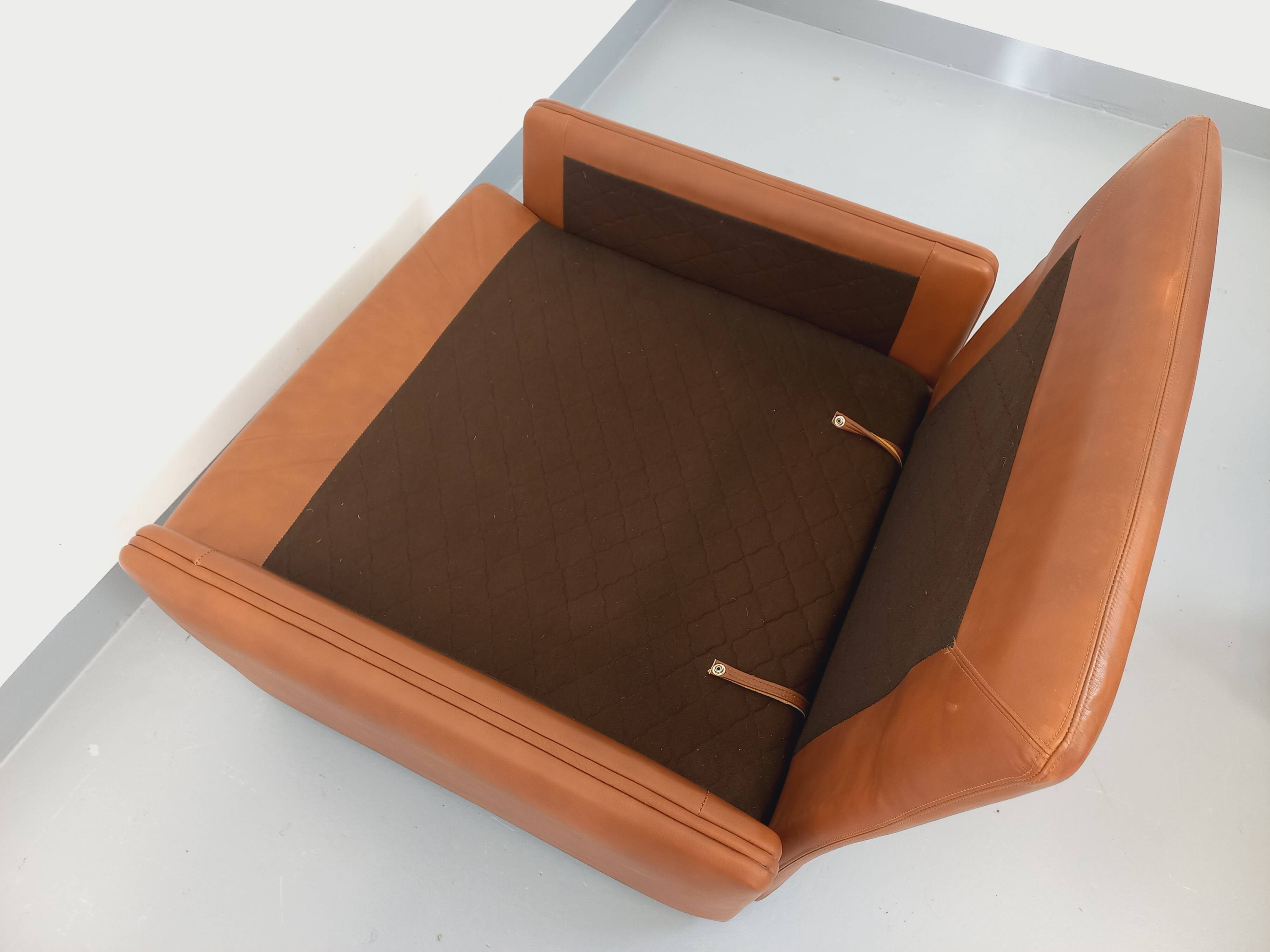 Pair of vintage Coquelicot lounge chairs by Tito Agnoli for Poltrona Frau in leather from the 70s