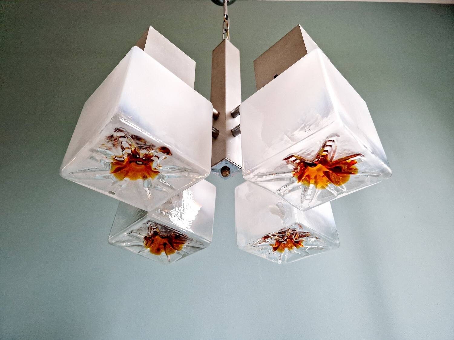 Mazzega cubic chandelier, Space Age style, 70s