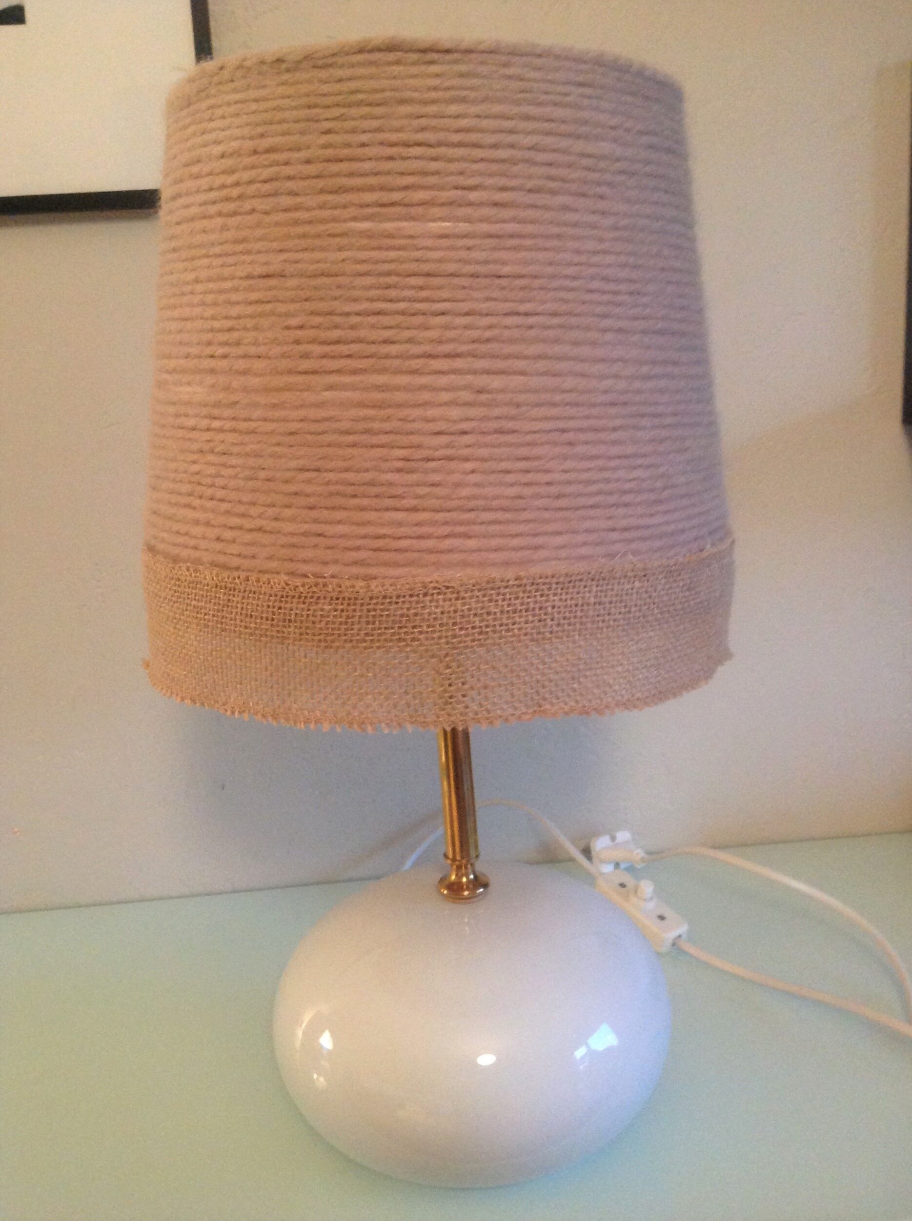 White ceramic ball lamp and beige wool lampshade / 70s
