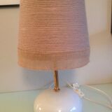 White ceramic ball lamp and beige wool lampshade / 70s