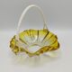 Vintage amber glass pocket basket with scoubidou handle – 1960s