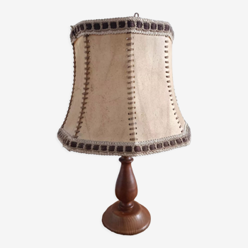 Lampe en cuir et bois vintage