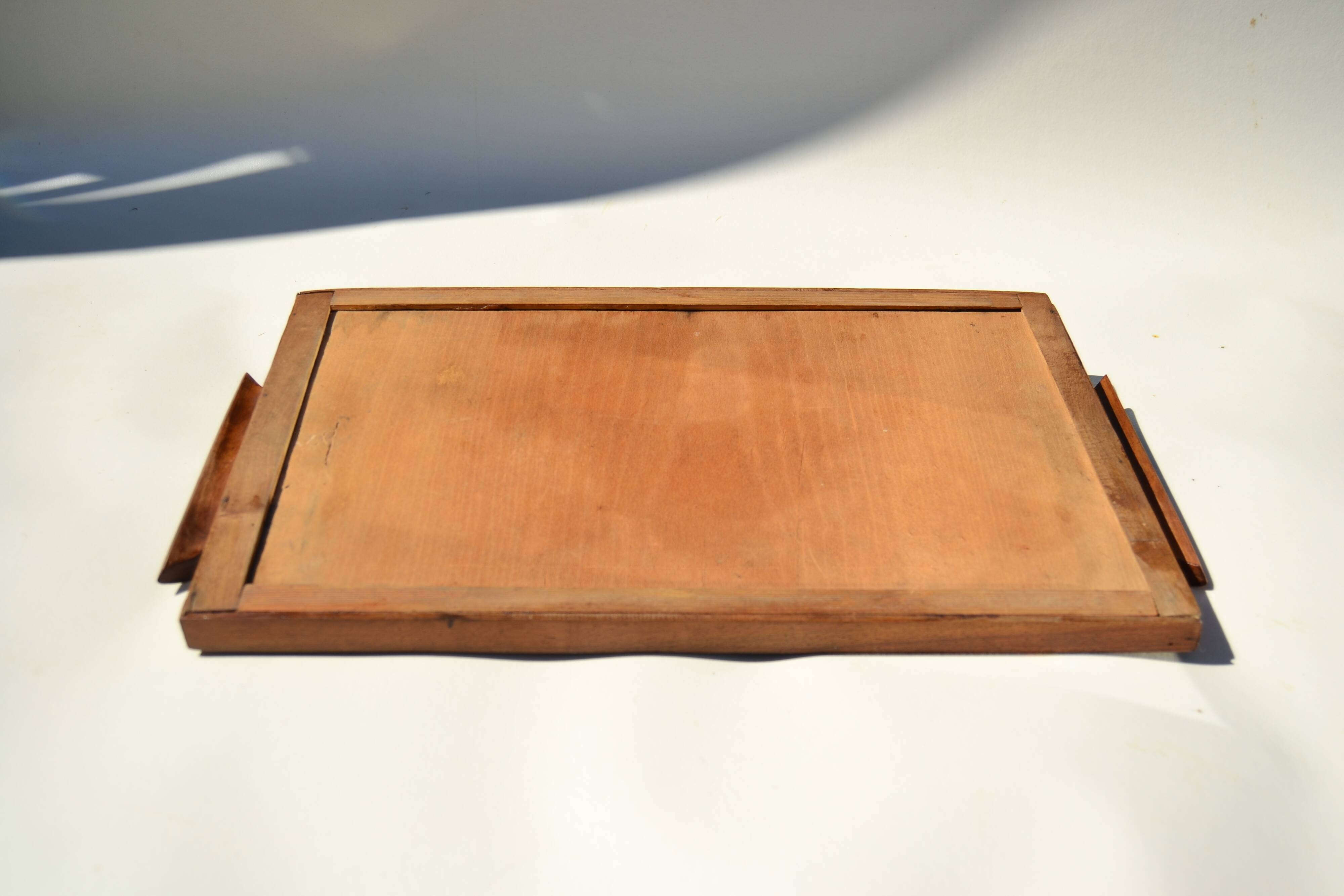 Old marquetry wooden tray