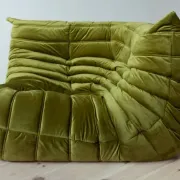 Togo Sofa Corner Green Velvet, France, 70´s