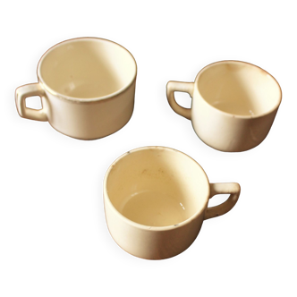 Set of 3 Sarreguemines unbleached earthenware coffee cups