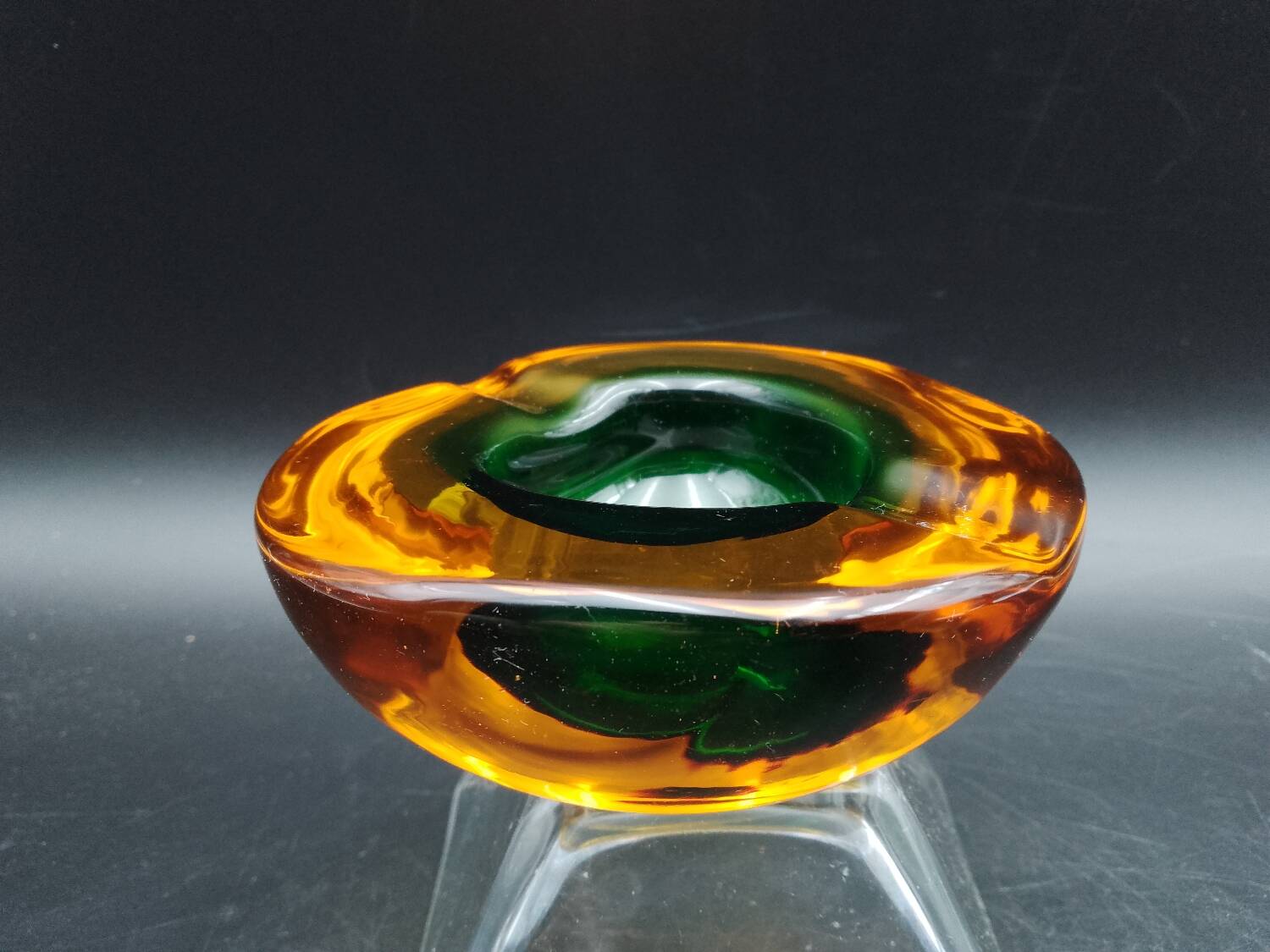 Rare Murano glass "Multi-Color" ashtray with Seguso shell elements