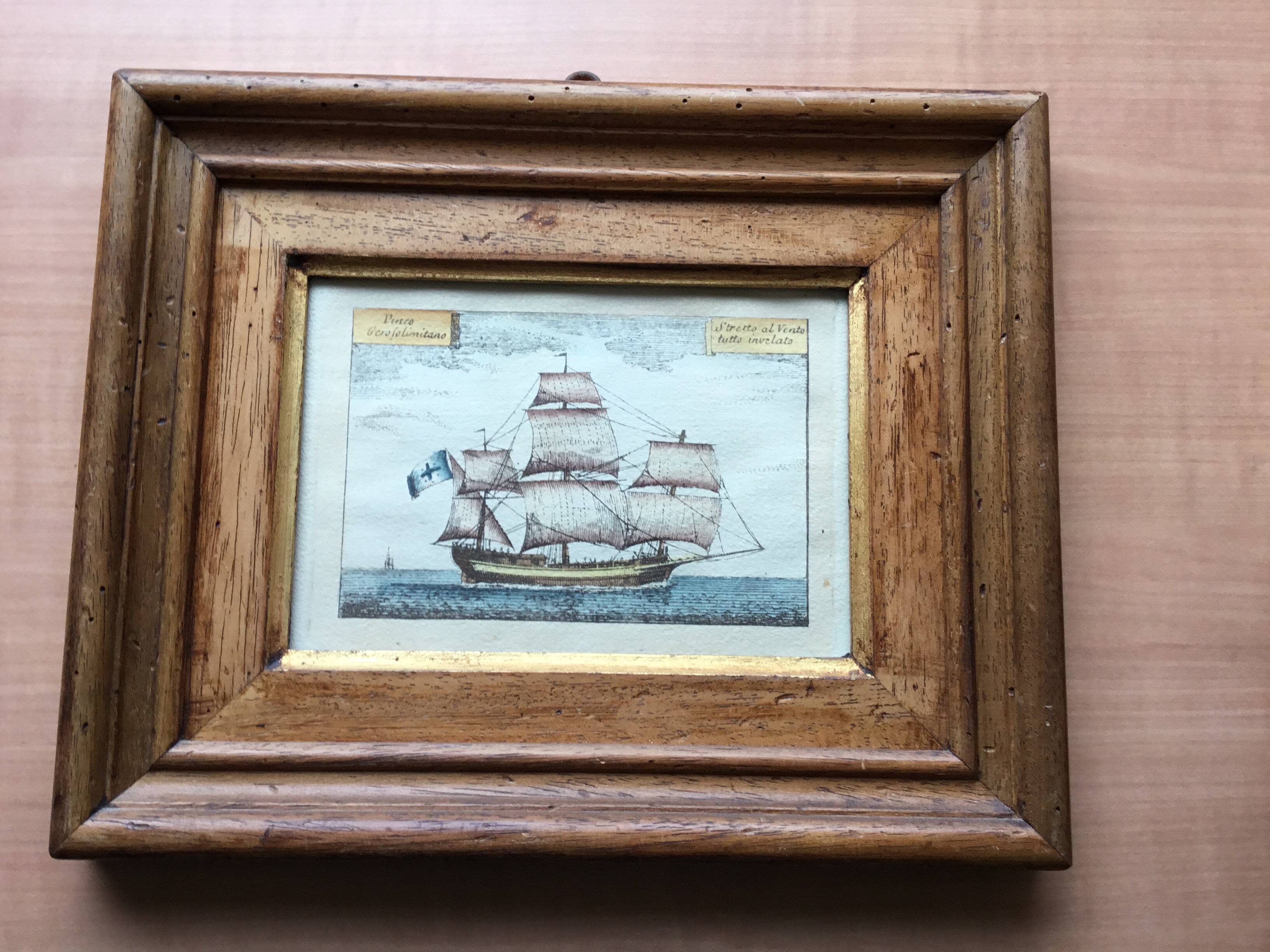 Marine watercolour on vellum paper in an antique wooden frame.