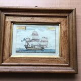 Marine watercolour on vellum paper in an antique wooden frame.