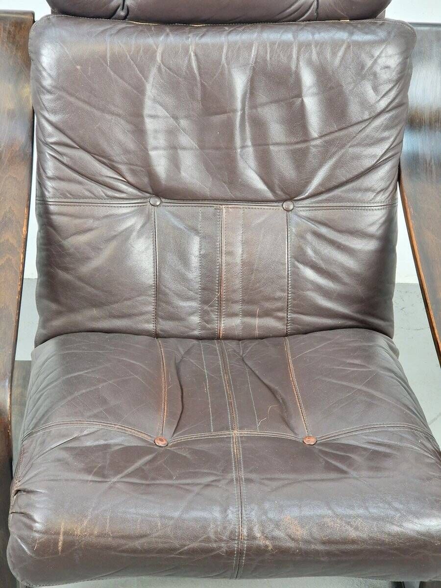Vintage Armchair in Brown Leather and Bentwood attributed to Coja, 1970s