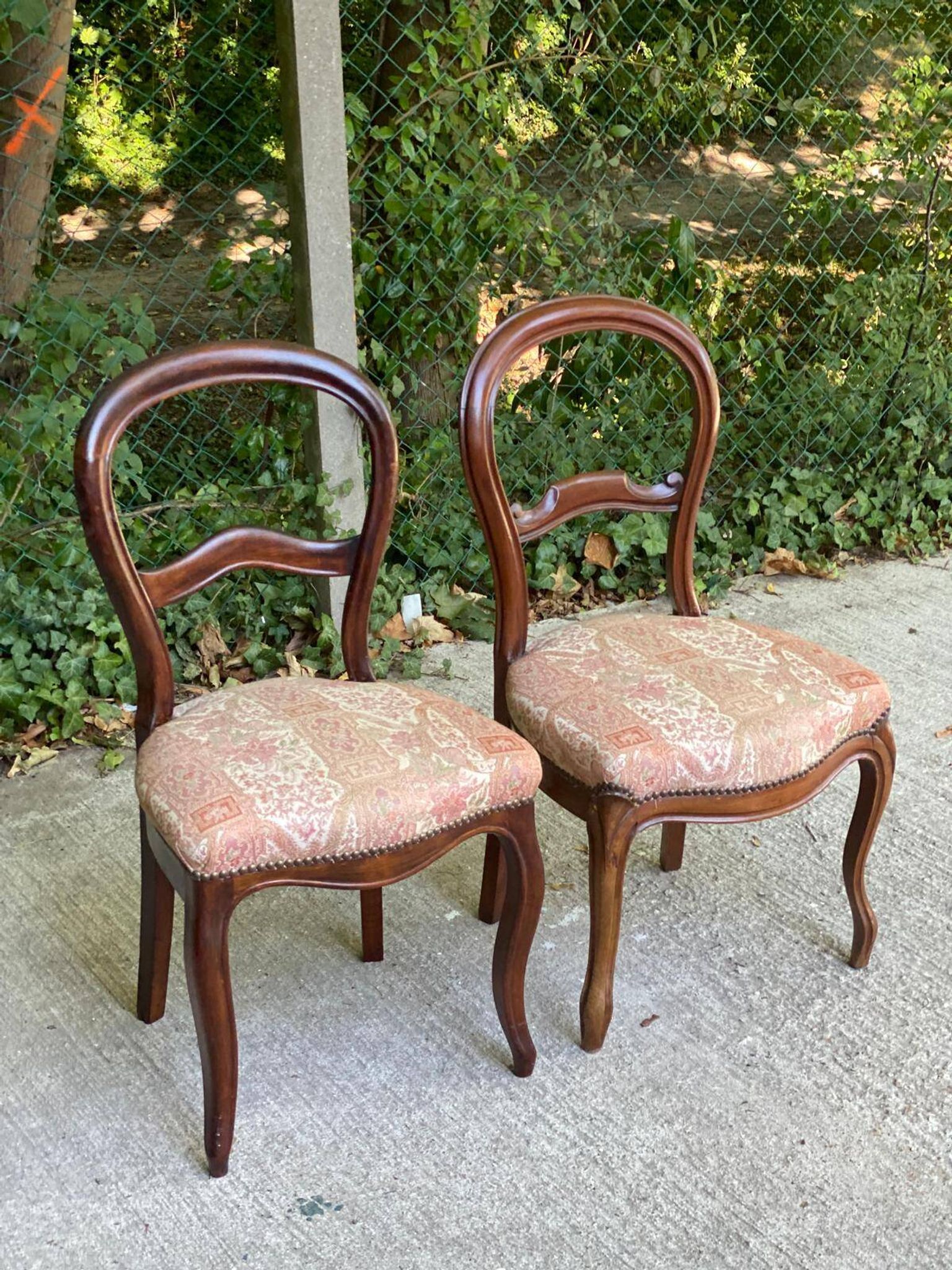 2 chaises louis Philippe bois massif courbé et tissu écru