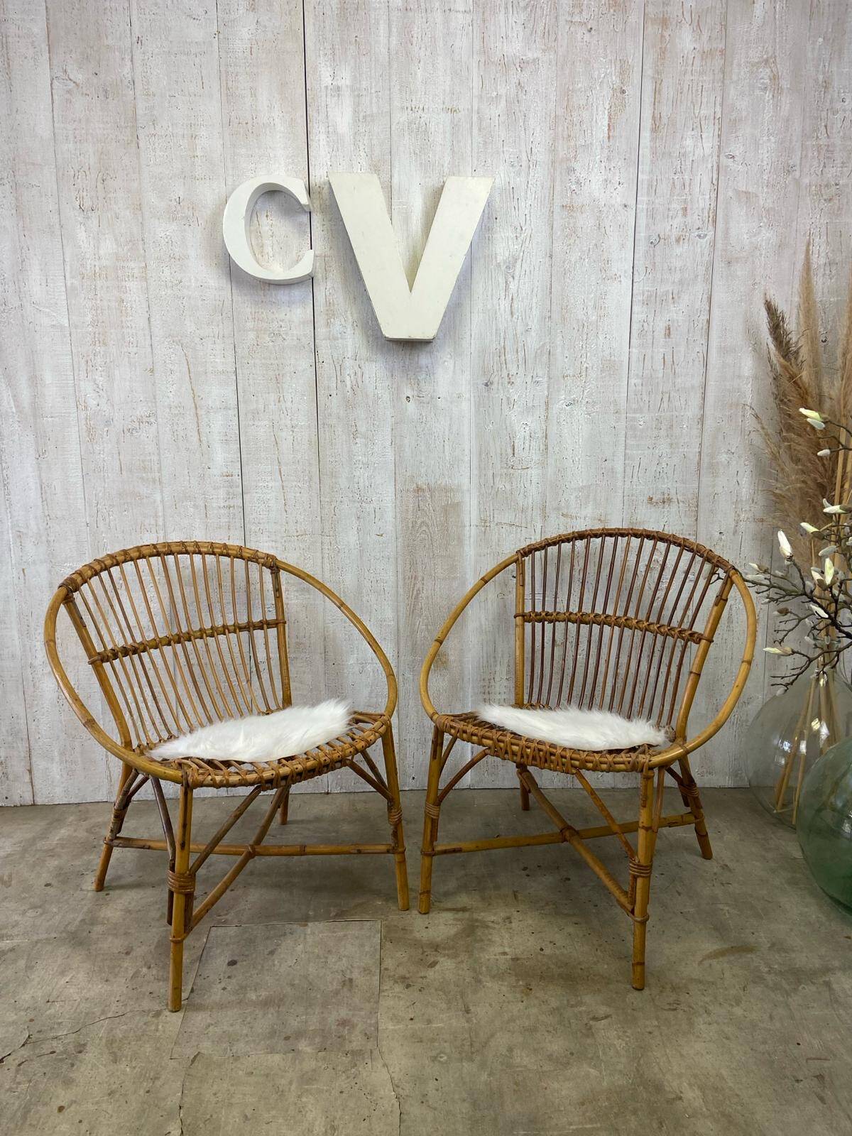 Pair of rattan armchairs