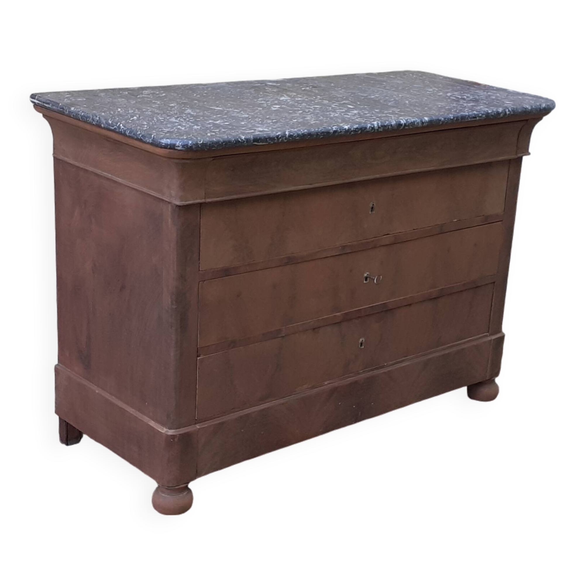 Louis Philippe style chest of drawers 4 drawers gray marble walnut raw wood