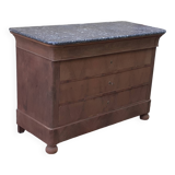 Commode style Louis Philippe 4 tiroirs marbre gris noyer bois brut