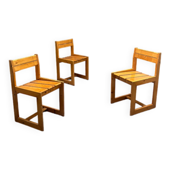 Trio of chairs André SORNAY 1960 in pine