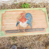 Old small side table in solid wood hand painted, rooster decoration