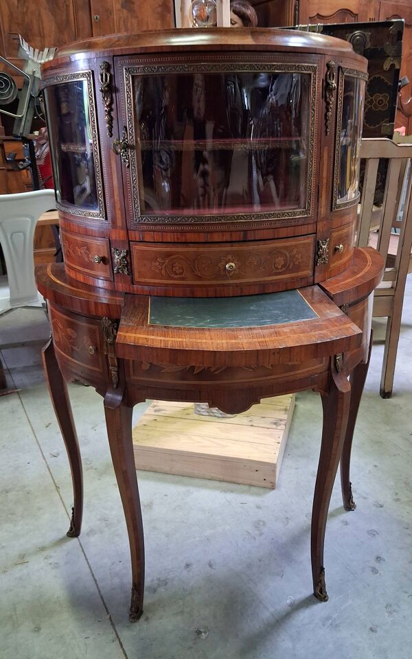 Bureau - Vitrine en bonheur du jour de style Louis XV en marqueterie