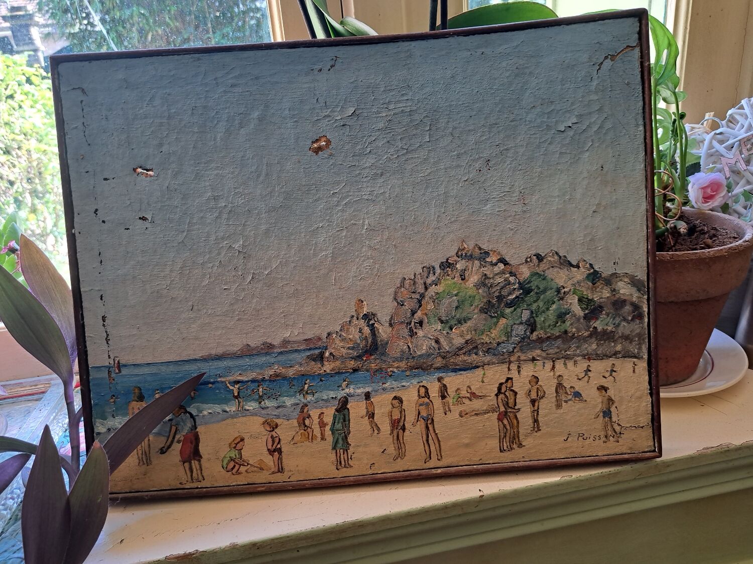 Old beach painting Perros Guirec 1952