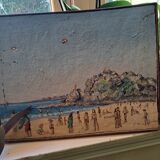 Old beach painting Perros Guirec 1952