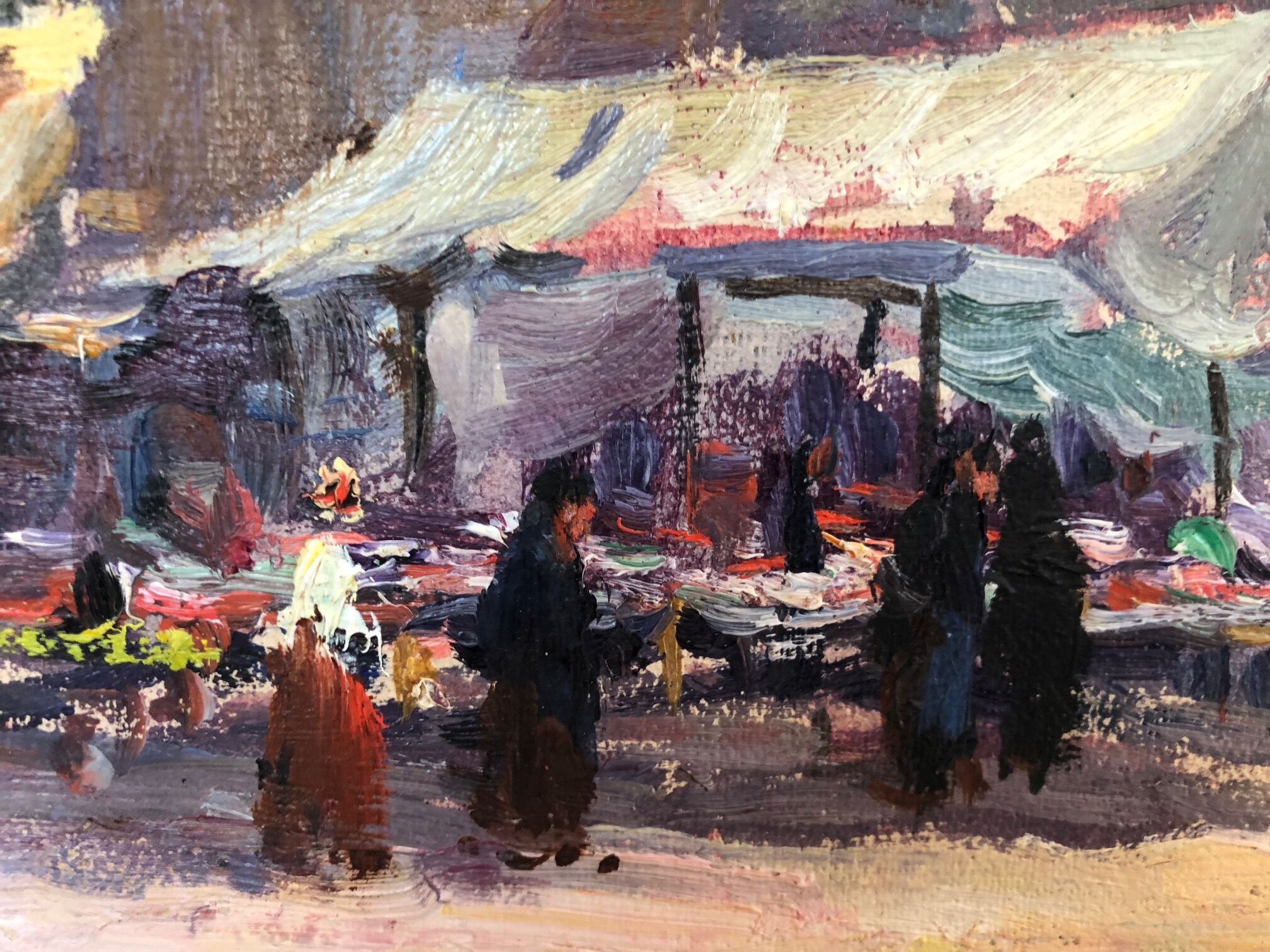 Huile sur toile, "Jour de marché " d'Henri Coutant, fin XIXème