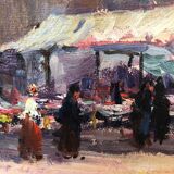 Oil on canvas, "Market Day" by Henri Coutant, late 19th century