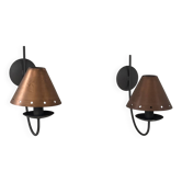 Pair of vintage wall lights, copper and black lacquered metal, France, 1970.