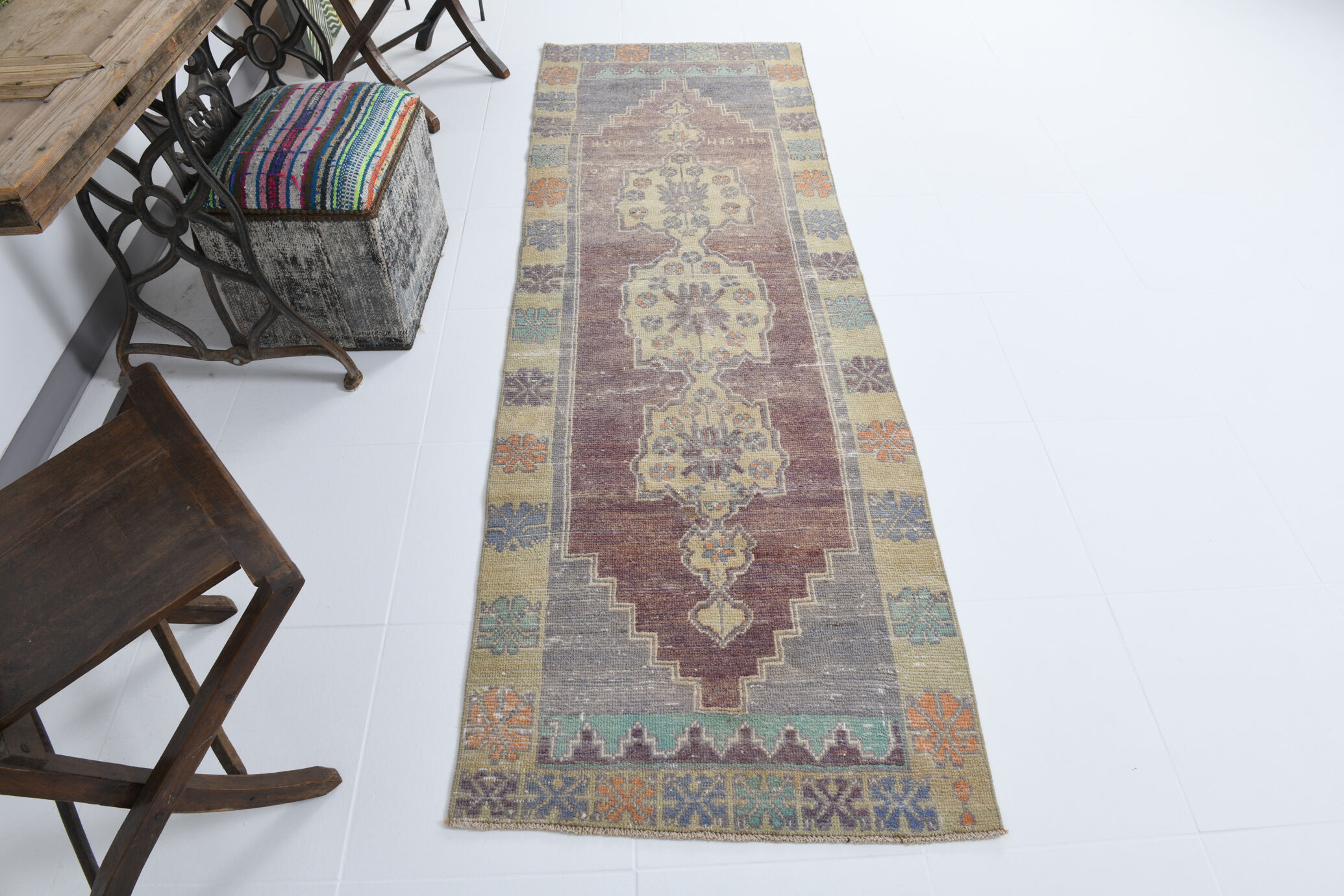 2x8 persian vintage runner rug, 81x252cm